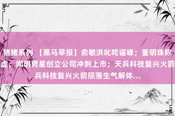 猪猪系列 【黑马早报】俞敏洪叱咤谣喙；董明珠称小米空调第一空虚；闻明男星创立公司冲刺上市；天兵科技复兴火箭陨落生气解体...